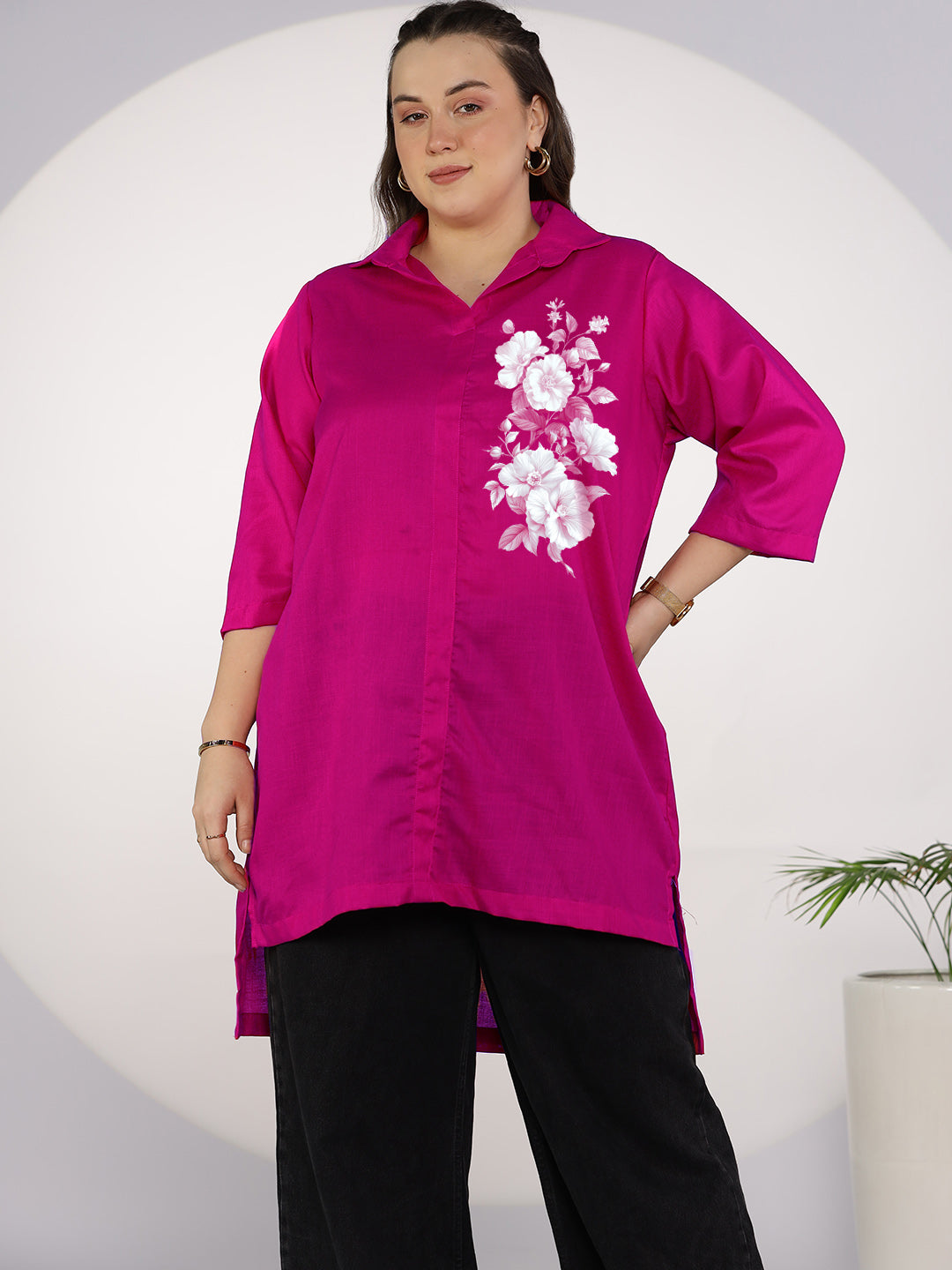 Magenta CottonSlub ShirtTop - SnowyBlossom