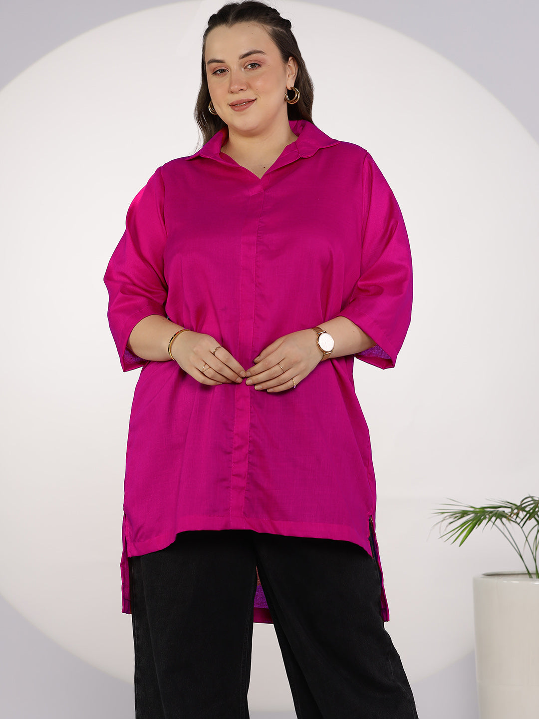 Magenta CottonSlub ShirtTop