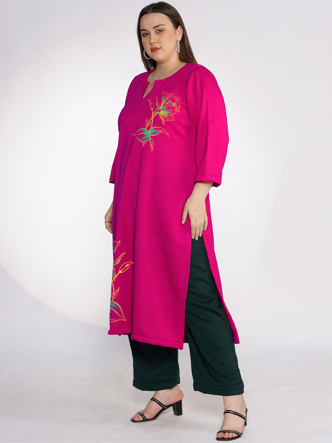 Magenta Fleece LongKurta - CamelliaBlush