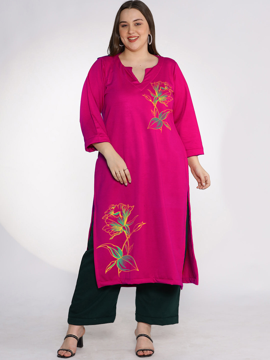 Magenta Fleece LongKurta - CamelliaBlush