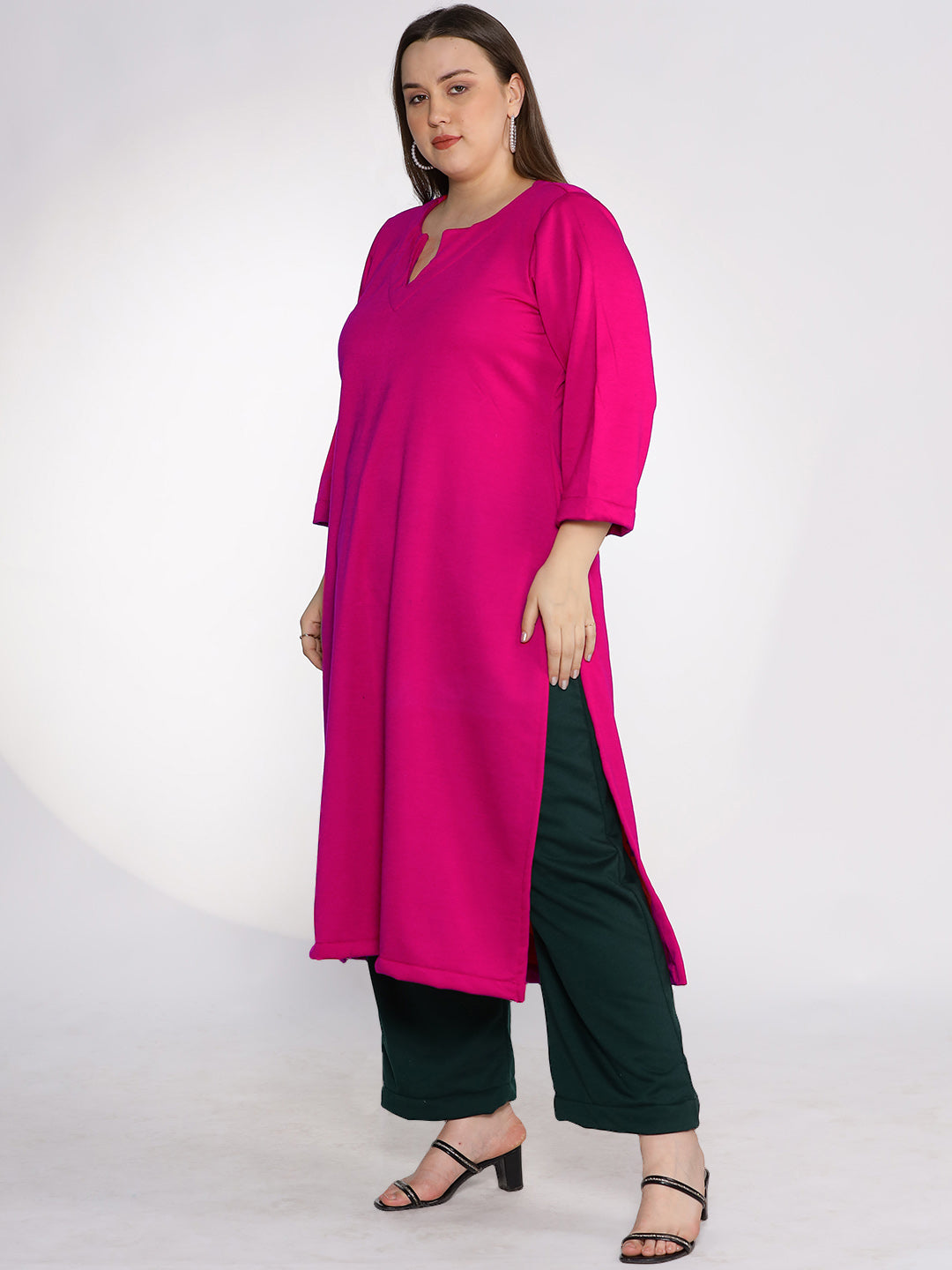 Magenta Fleece LongKurta - Solid