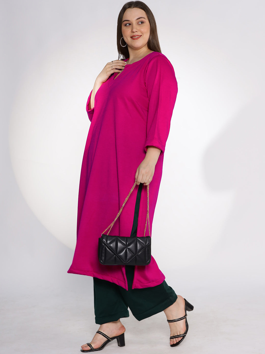 Magenta Fleece LongKurta - Solid