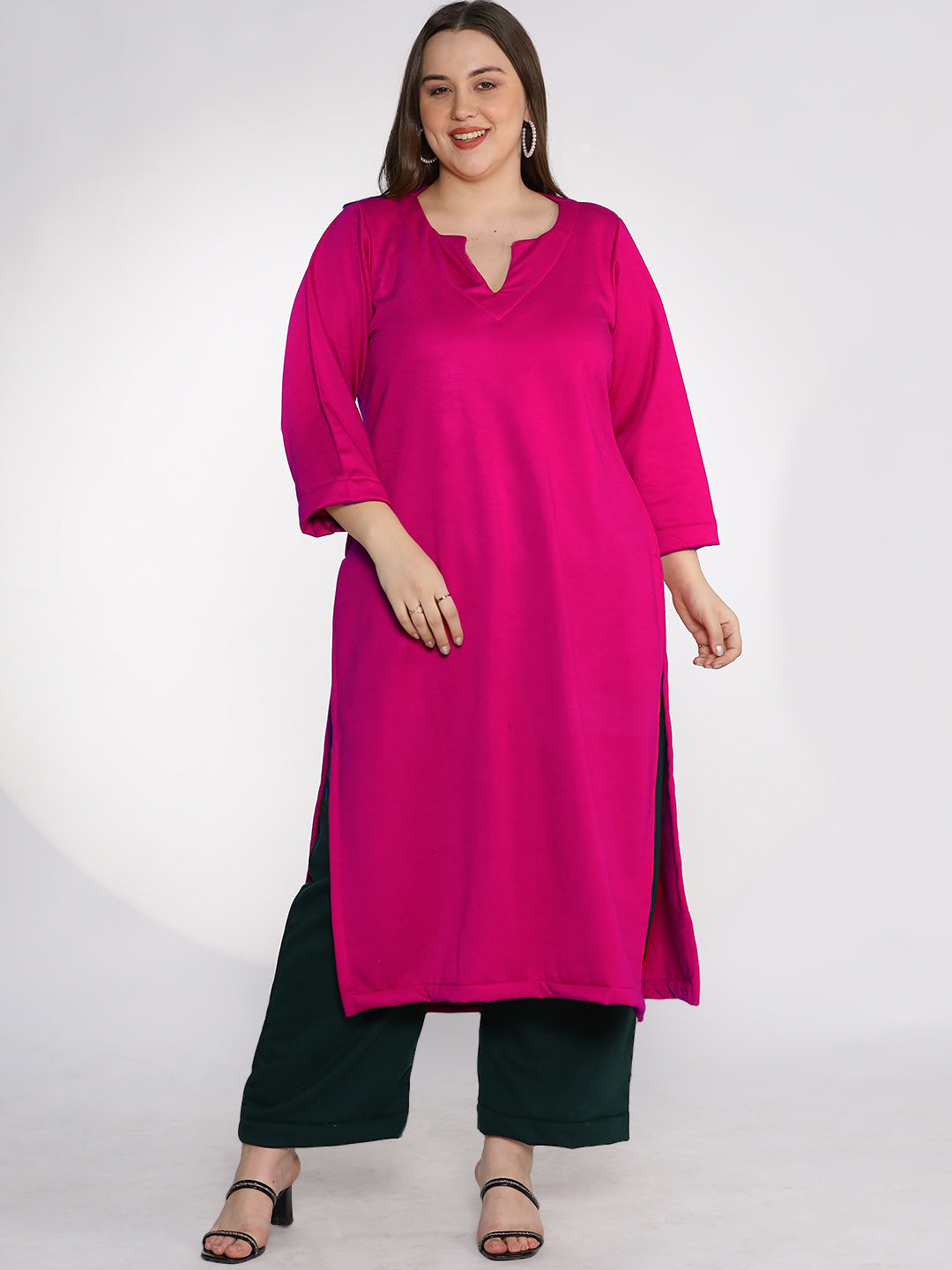 Magenta Fleece LongKurta - Solid