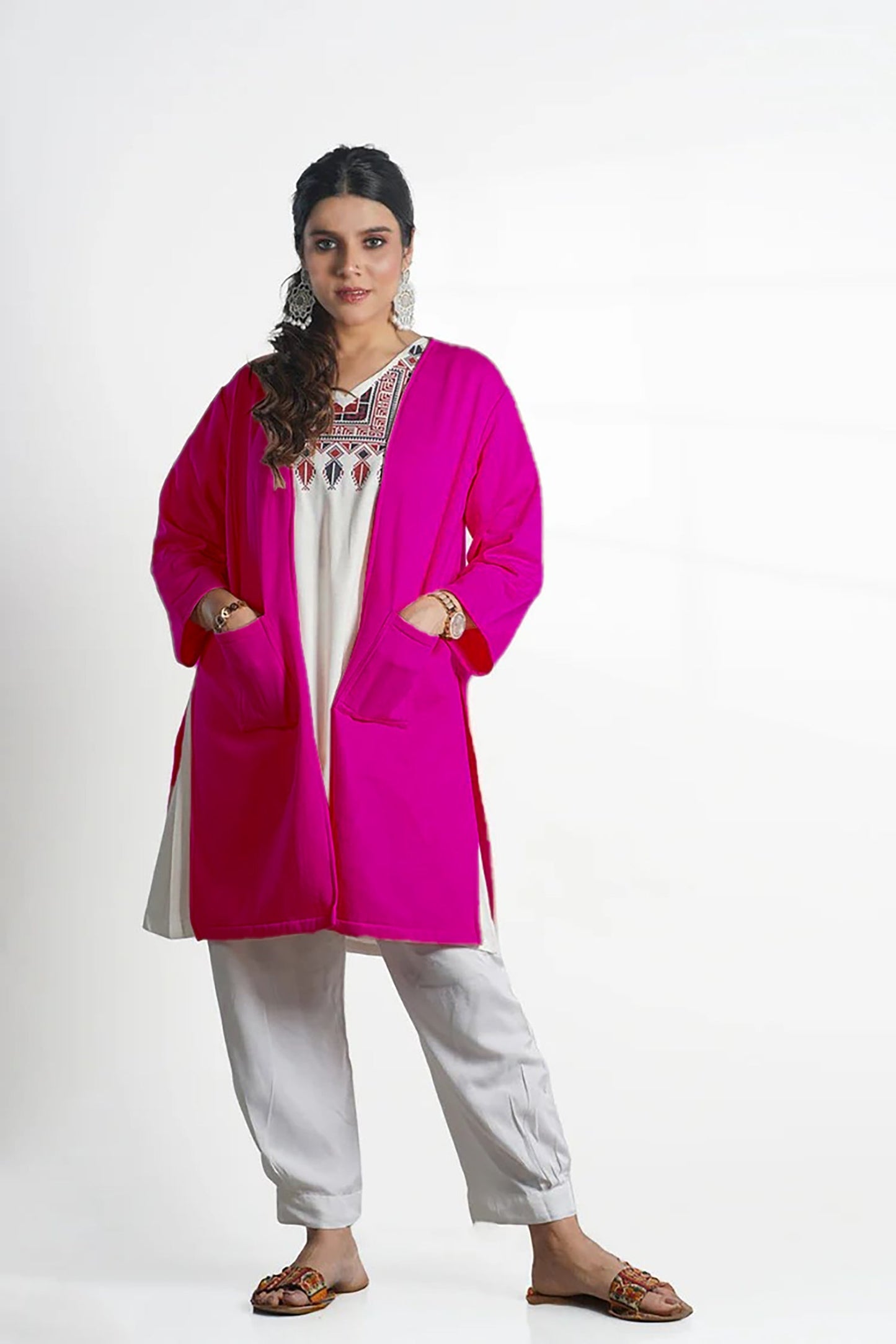 Magenta Longline Shrug - Solid