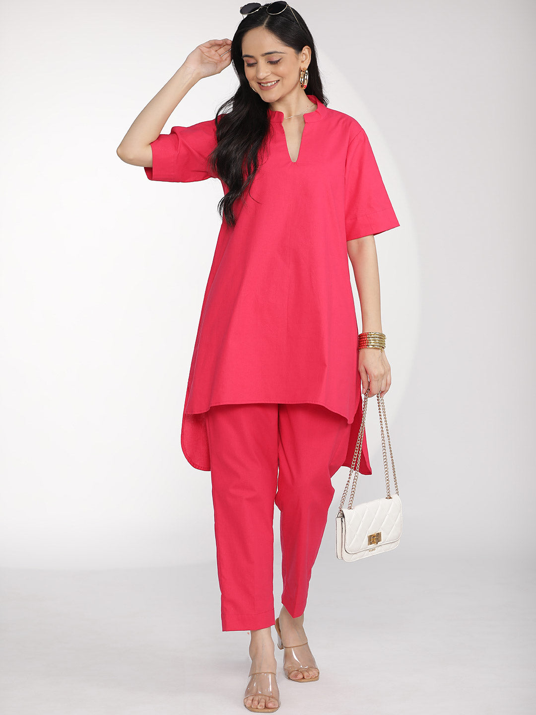 Magenta Poplin HighLowKurti