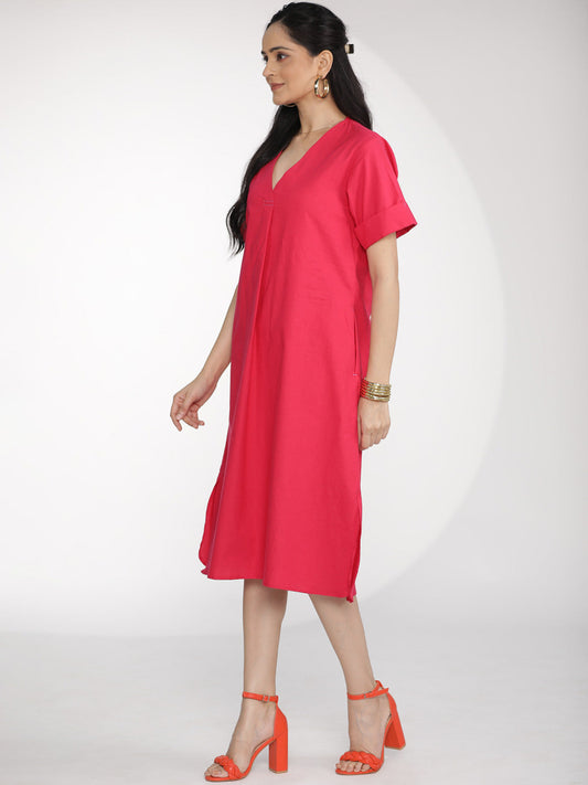 Magenta Poplin PleatedDress