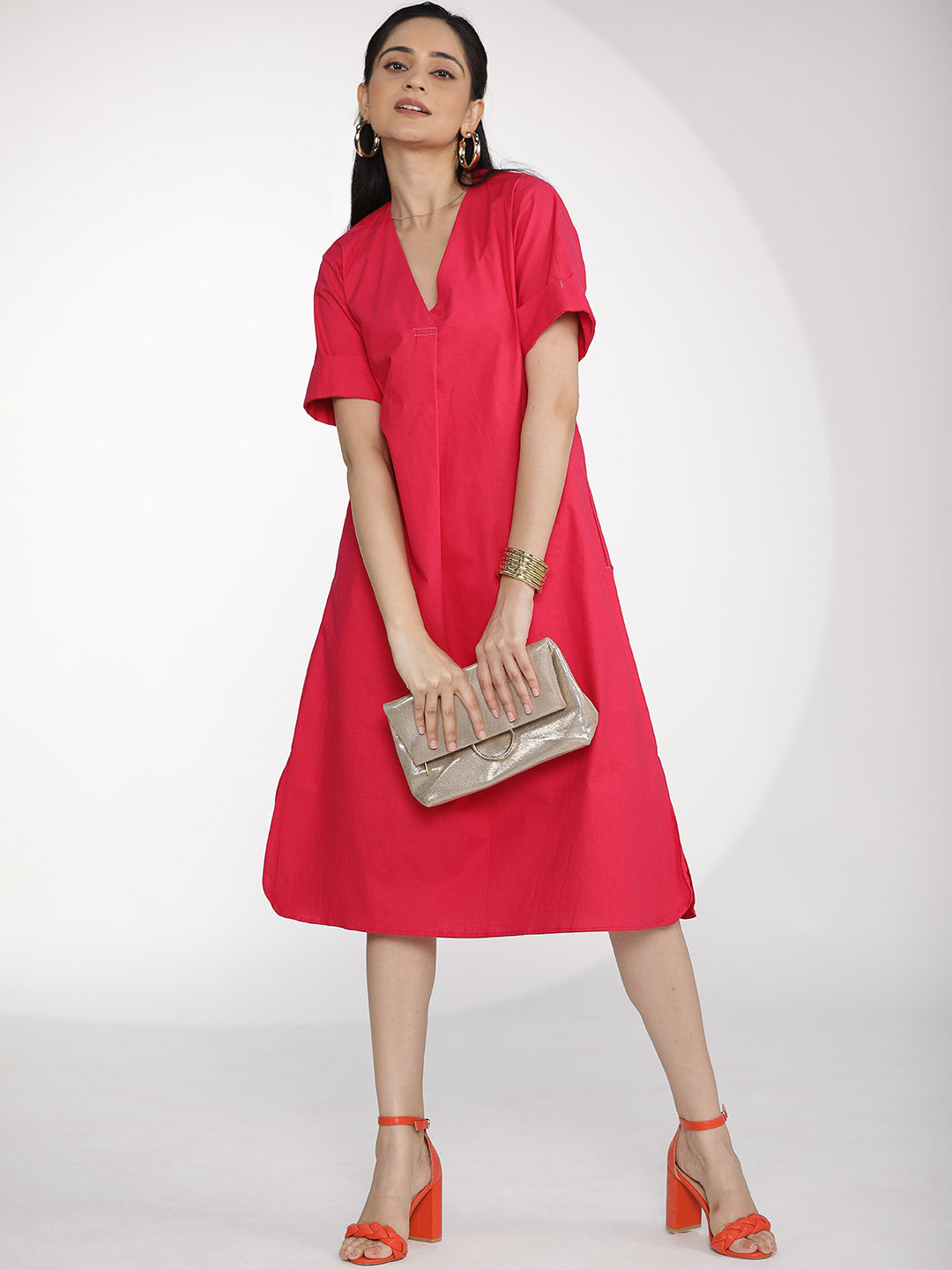 Magenta Poplin PleatedDress