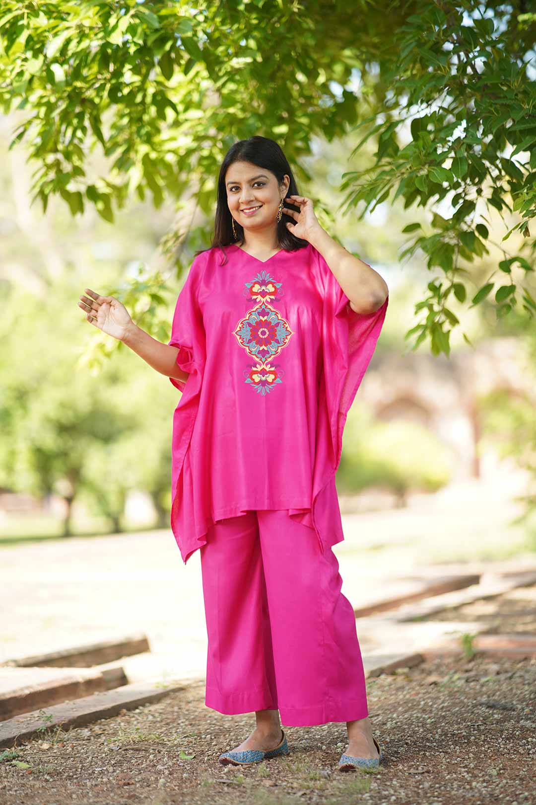Magenta Rayon Kurti & Palazzo - Mughal e Bahar