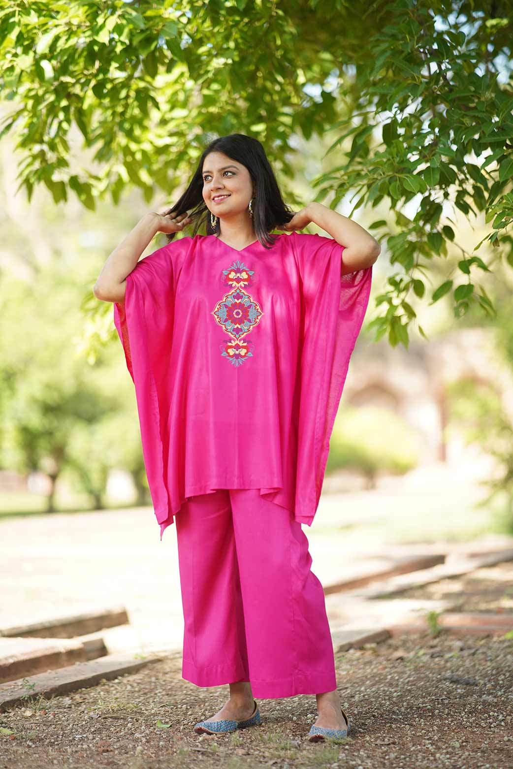 Magenta Rayon Kurti & Palazzo - Mughal e Bahar