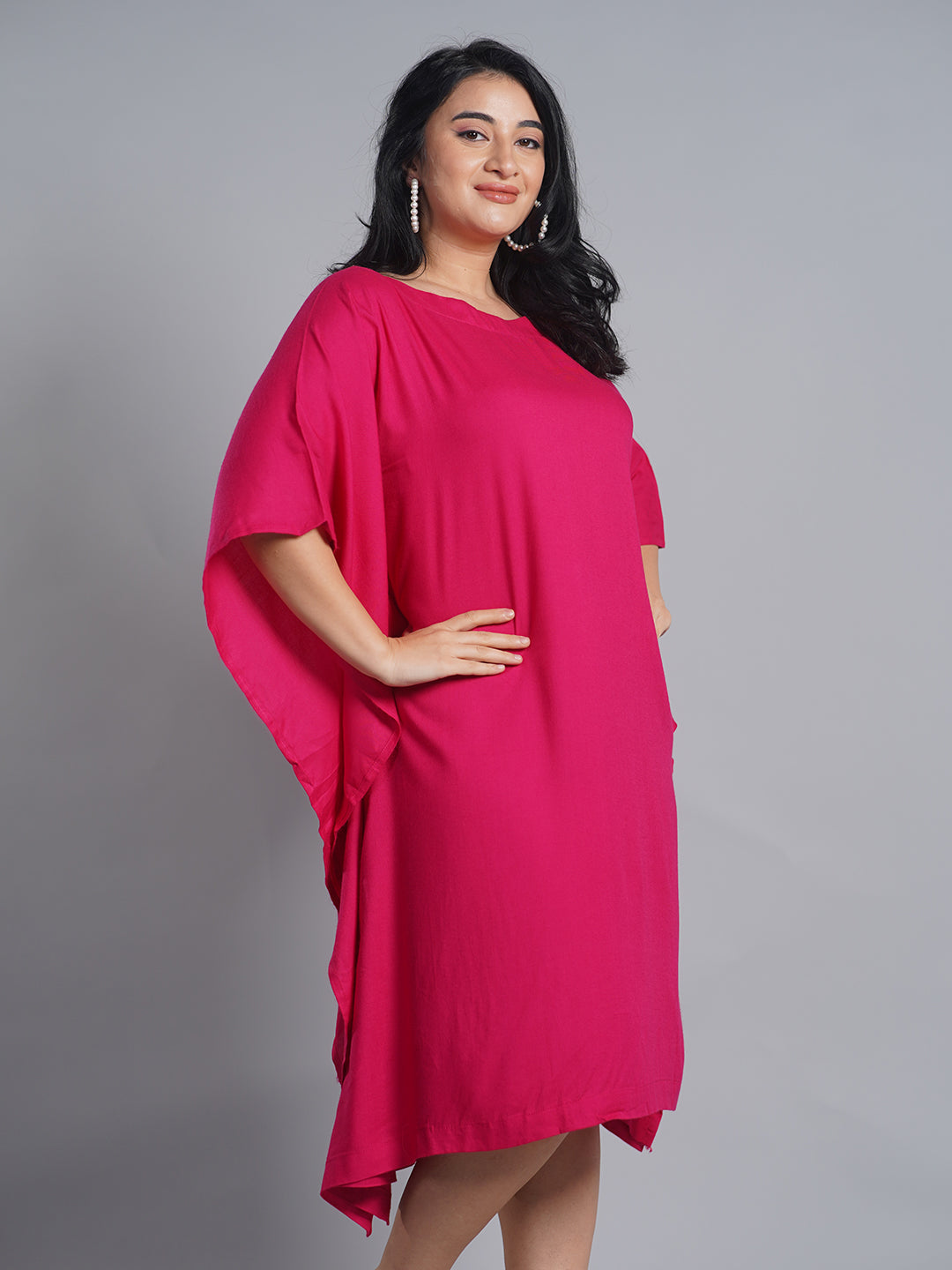 Magenta Rayon Long-Kaftan - Floral Pop