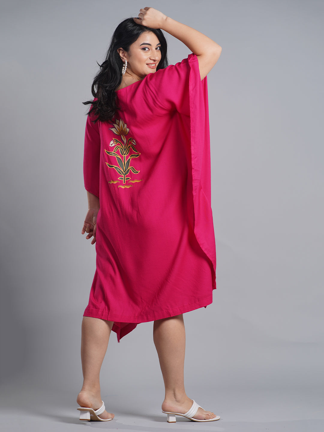 Magenta Rayon Long-Kaftan - Floral Pop