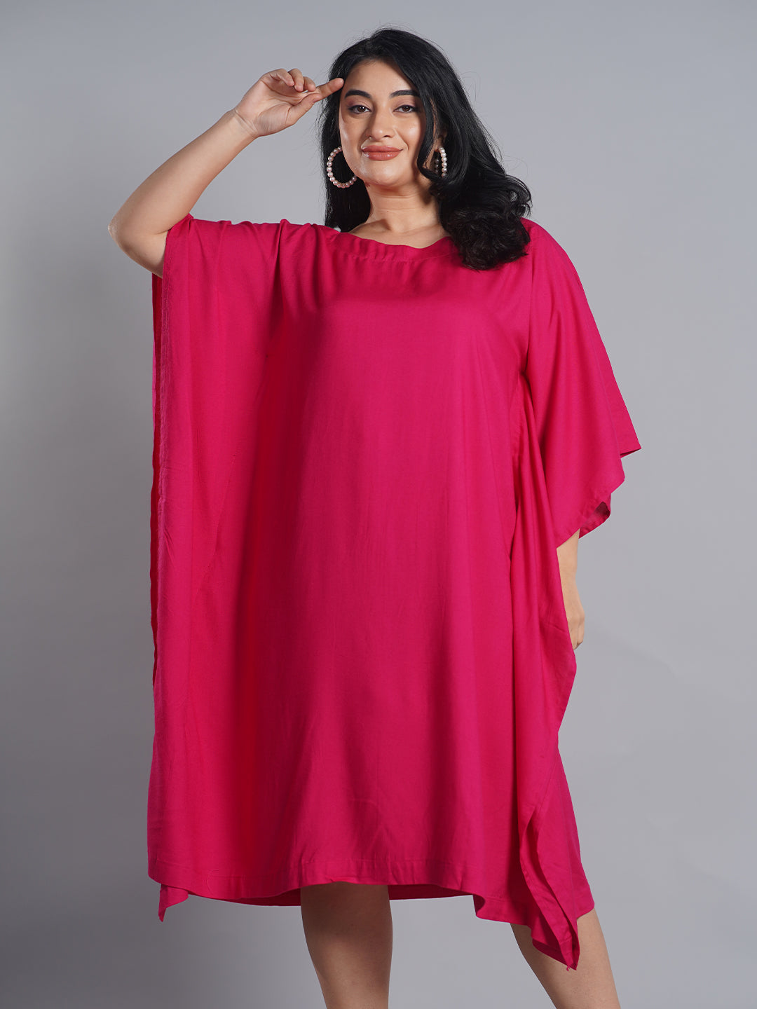 Magenta Rayon Long-Kaftan - Floral Pop
