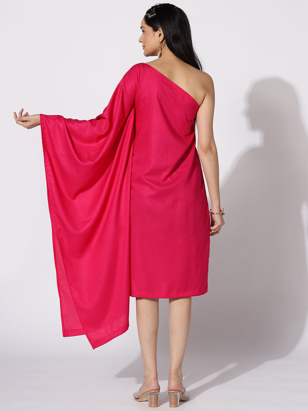 Magenta Rayon OneShoulder Dress - Gerbera