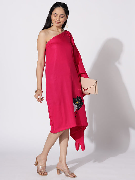 Magenta Rayon OneShoulder Dress - Gerbera