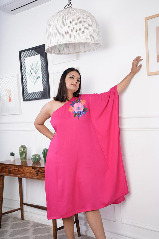 Magenta Rayon OneShoulder Dress - Mirage