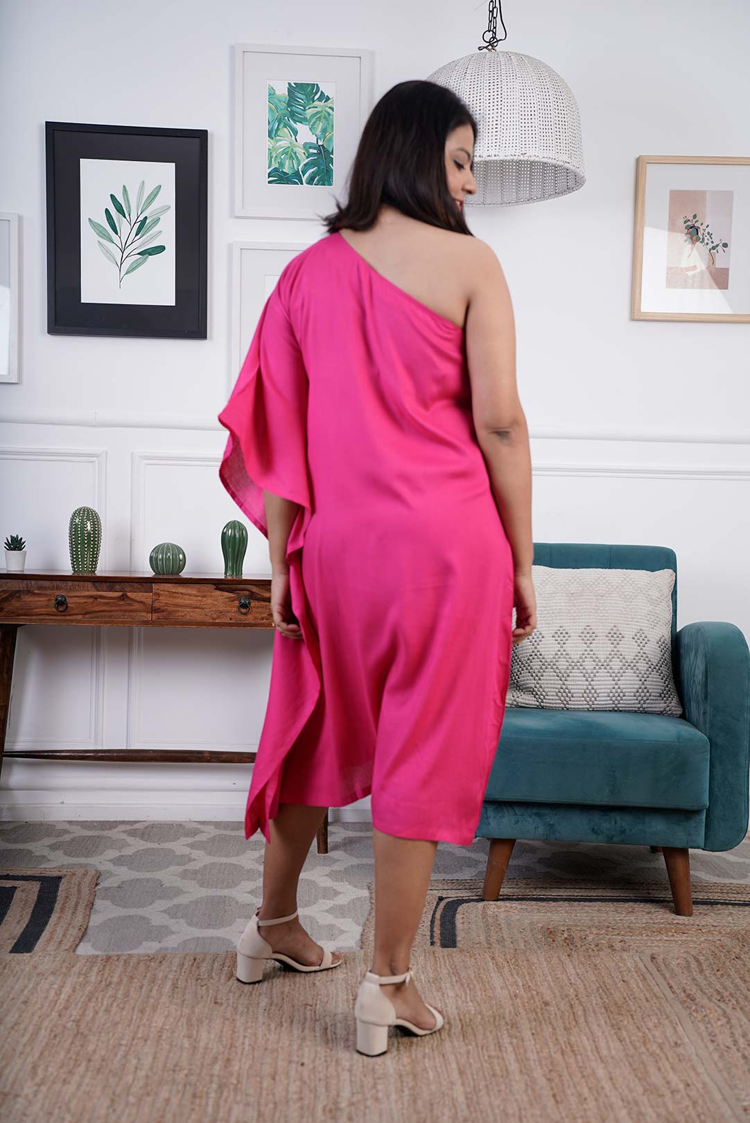 Magenta Rayon OneShoulder Dress - Mirage