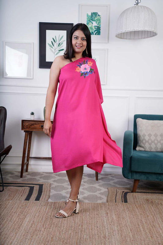 Magenta Rayon OneShoulder Dress - Mirage