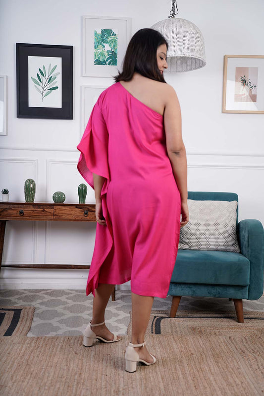 Magenta Rayon OneShoulder Dress - Violet