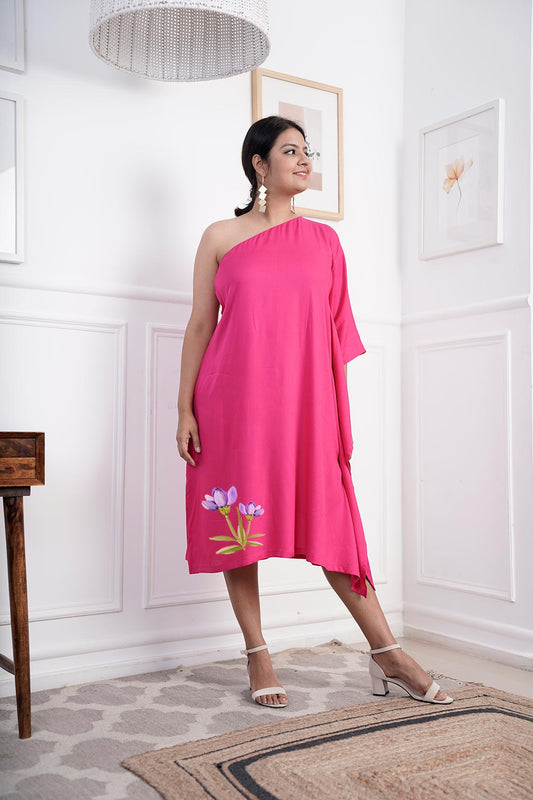 Magenta Rayon OneShoulder Dress - Violet