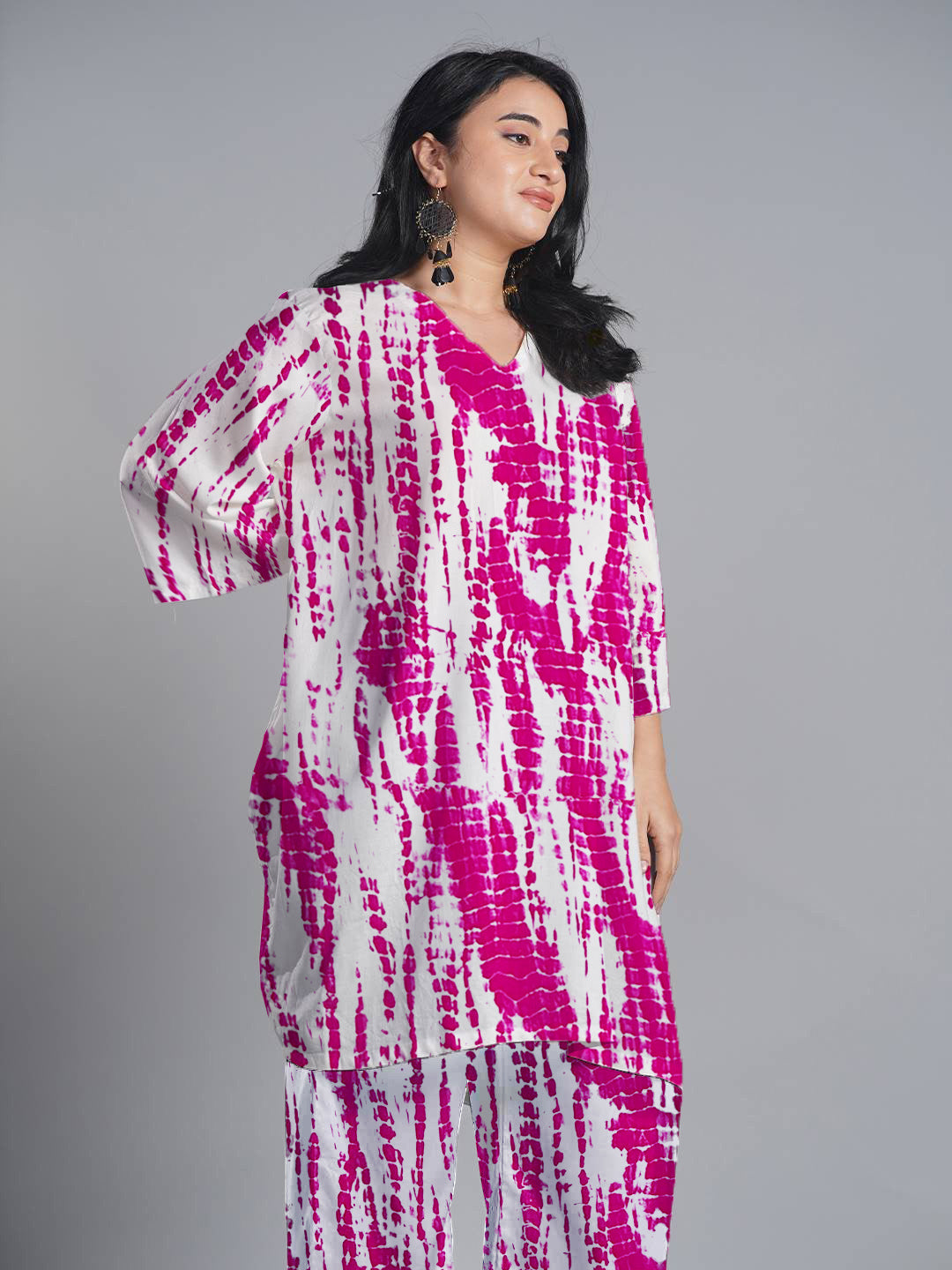 Magenta Rayon Shibori Kurti