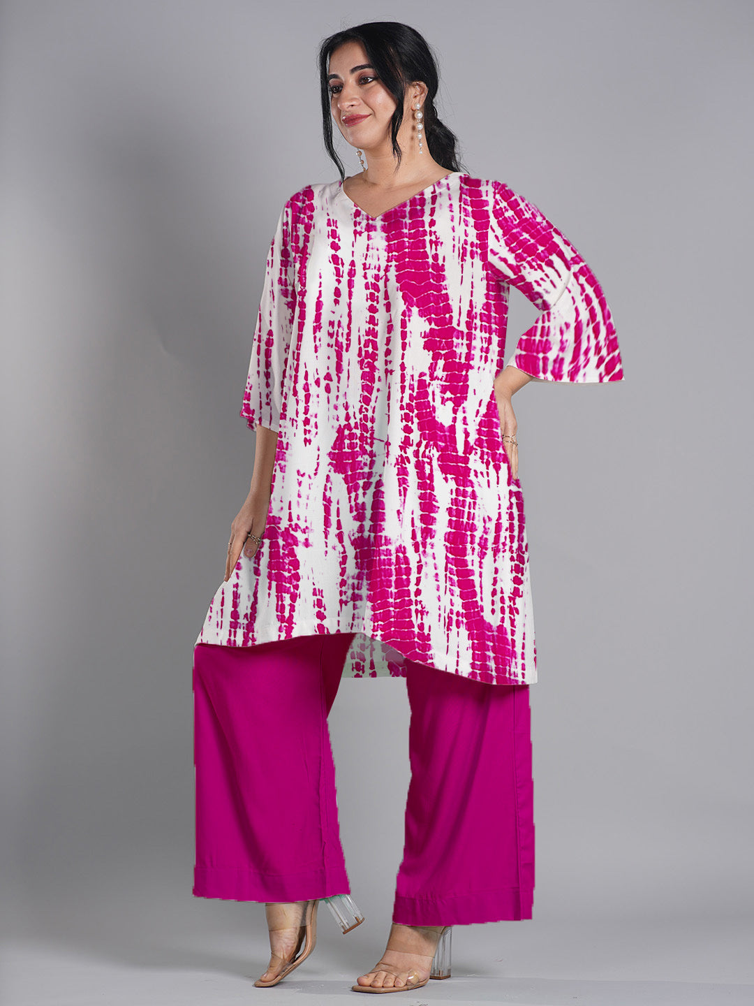 Magenta Rayon Shibori Kurti