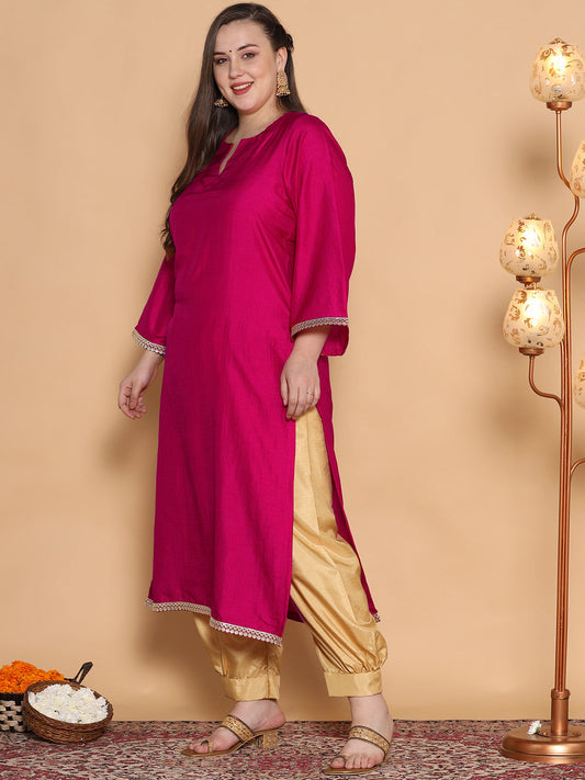 Magenta Silk Embellished Long Kurta