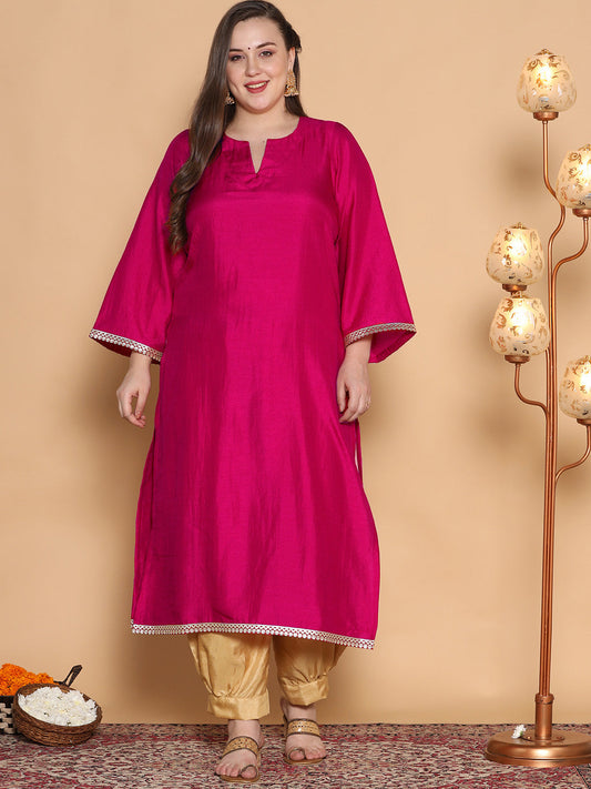 Magenta Silk Embellished Long Kurta