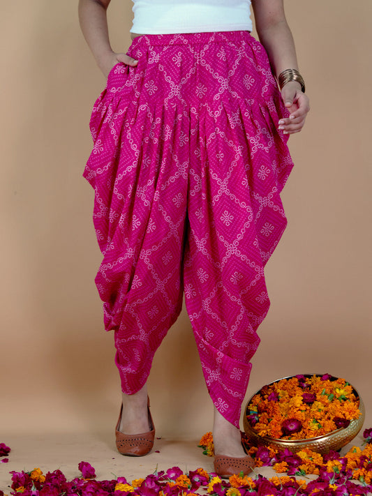 Printed Cotton Dhoti - PinkBandhani