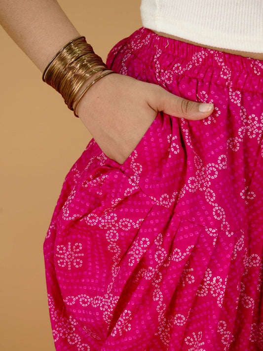 Printed Cotton Dhoti - PinkBandhani
