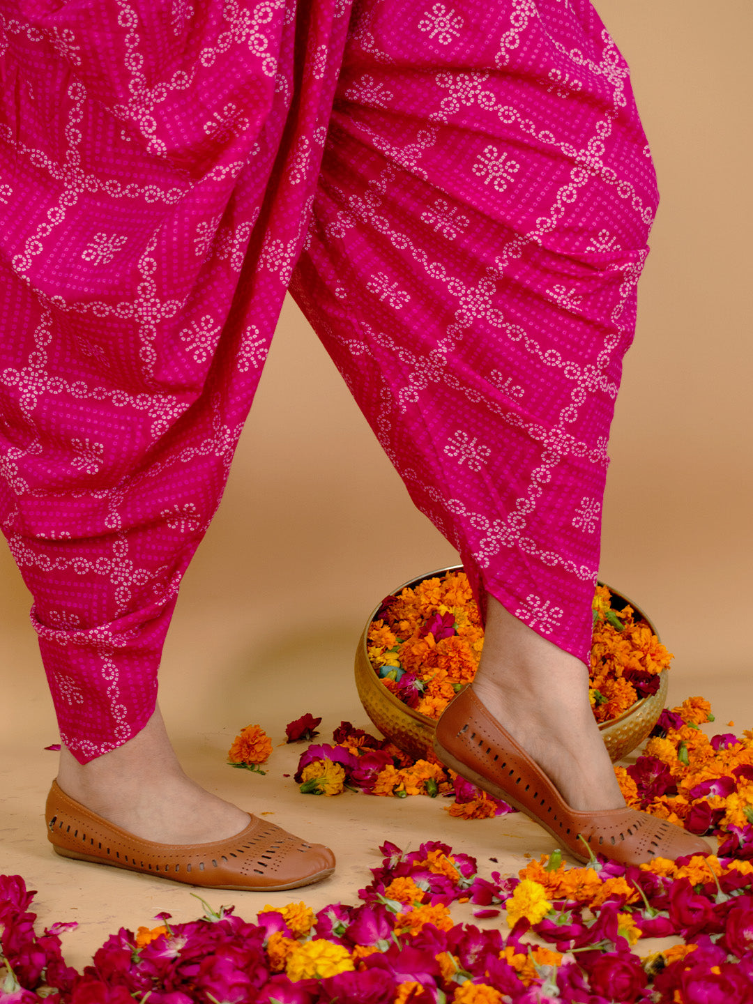 Printed Cotton Dhoti - PinkBandhani