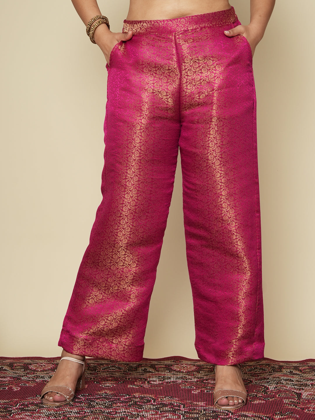 Magenta Floral Brocade Palazzo Pants