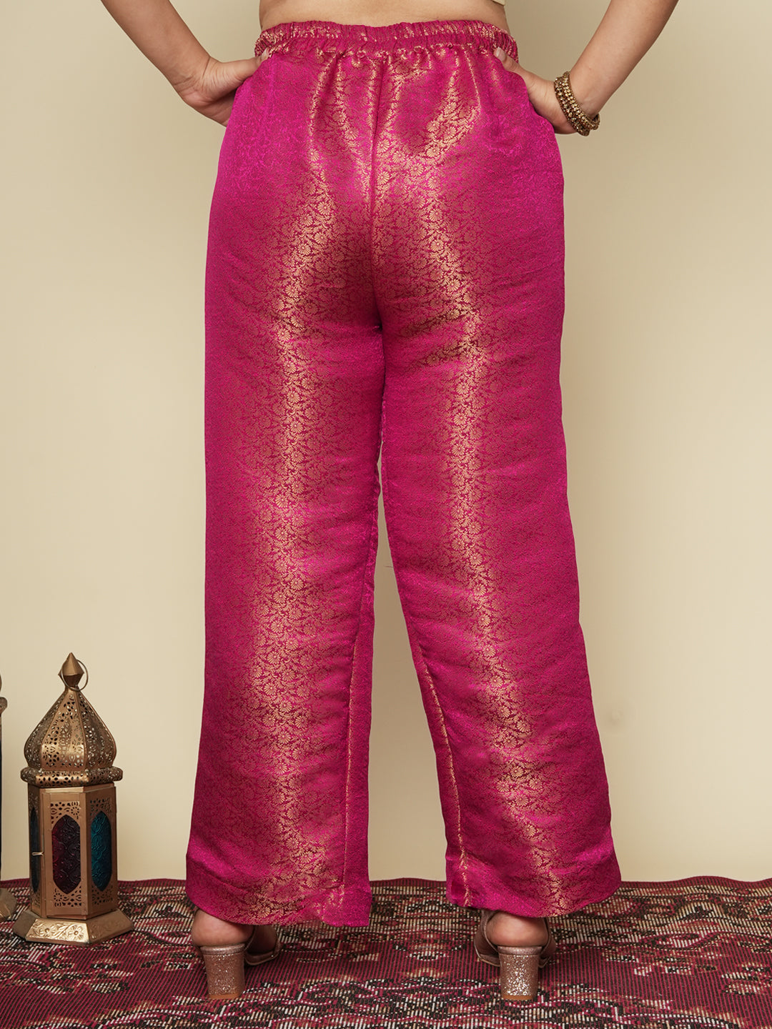 Magenta Floral Brocade Palazzo Pants