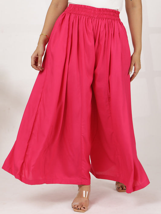 Magenta Rayon Flared Palazzo