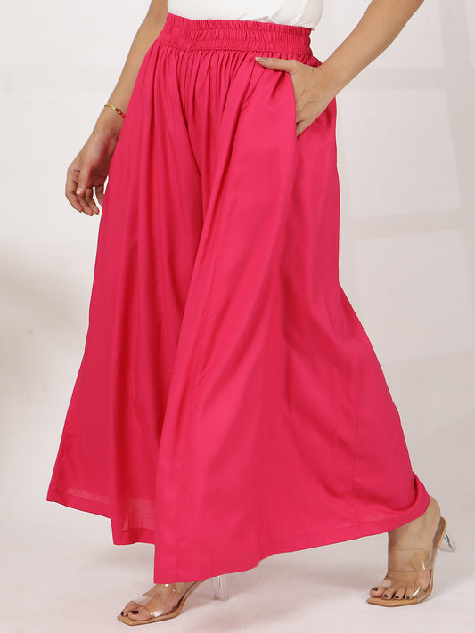 Magenta Rayon Flared Palazzo
