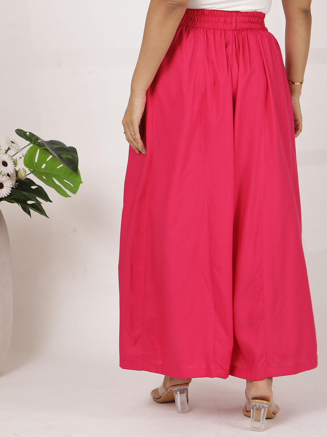 Magenta Rayon Flared Palazzo
