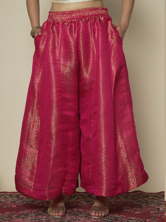 Magenta Floral Brocade Flared Palazzo