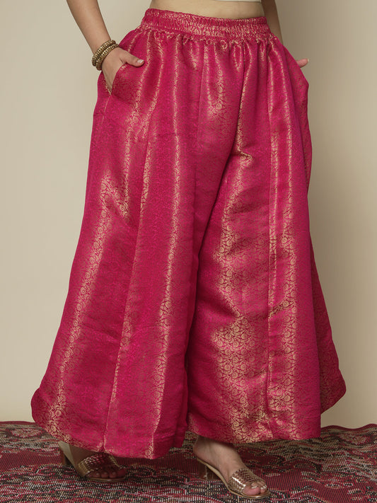Magenta Floral Brocade Flared Palazzo