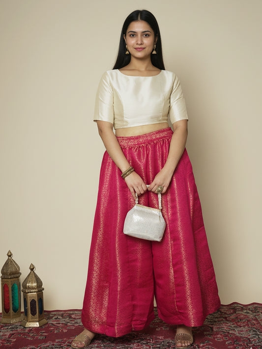 Magenta Floral Brocade Flared Palazzo