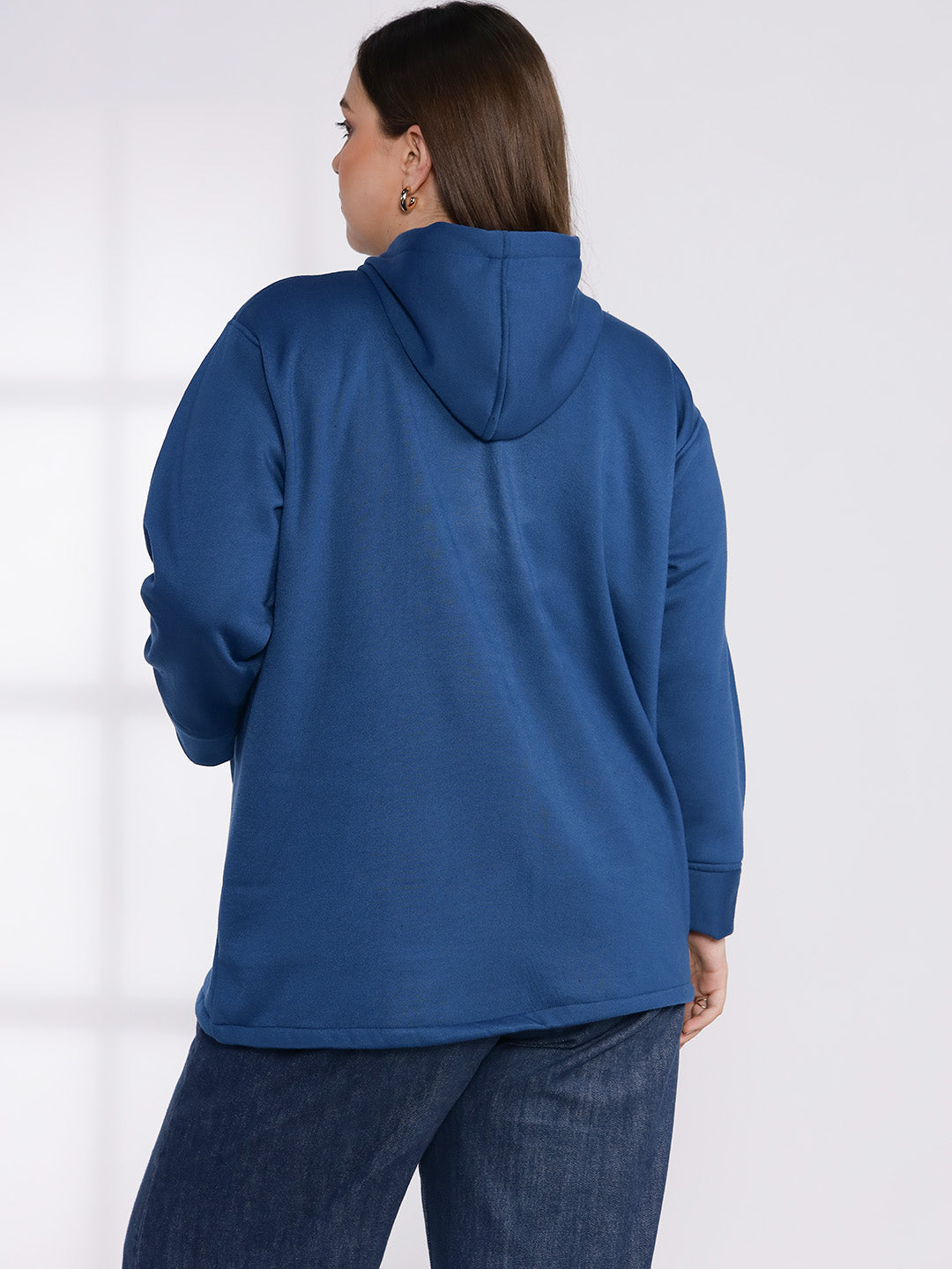 MarineBlue Fleece Hoodie - WhiteCamellia