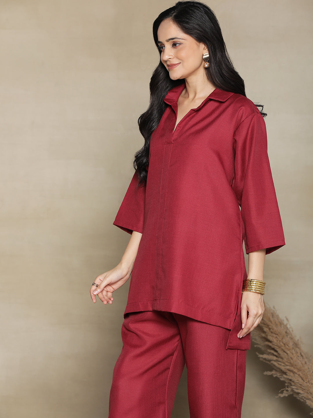 Maroon CottonSlub ShirtTop