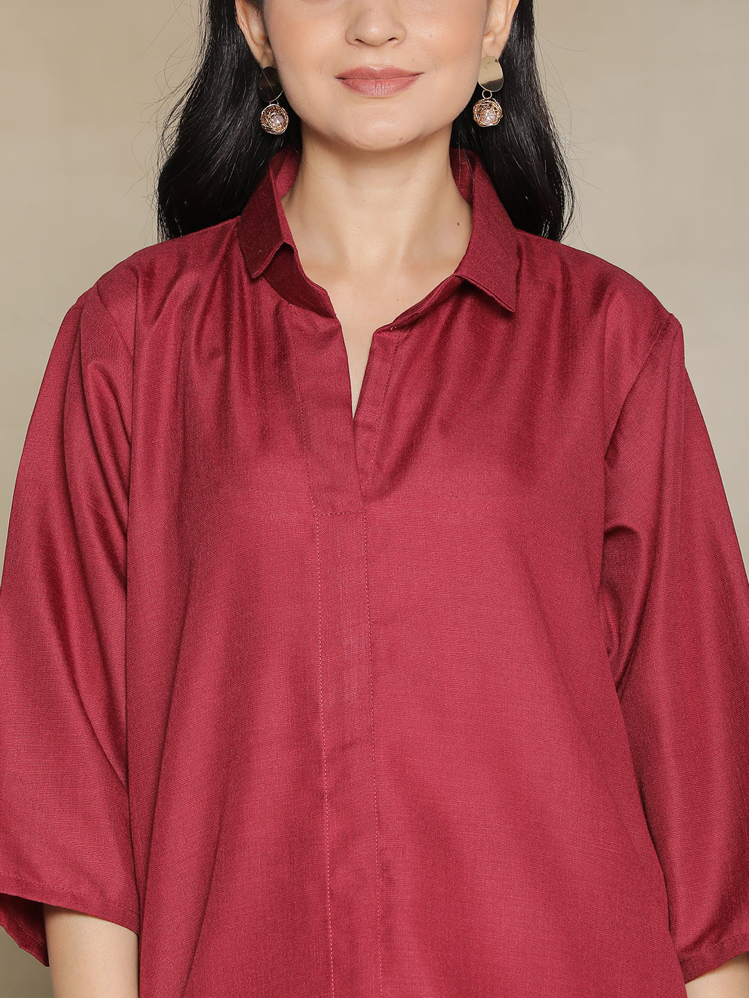 Maroon CottonSlub ShirtTop