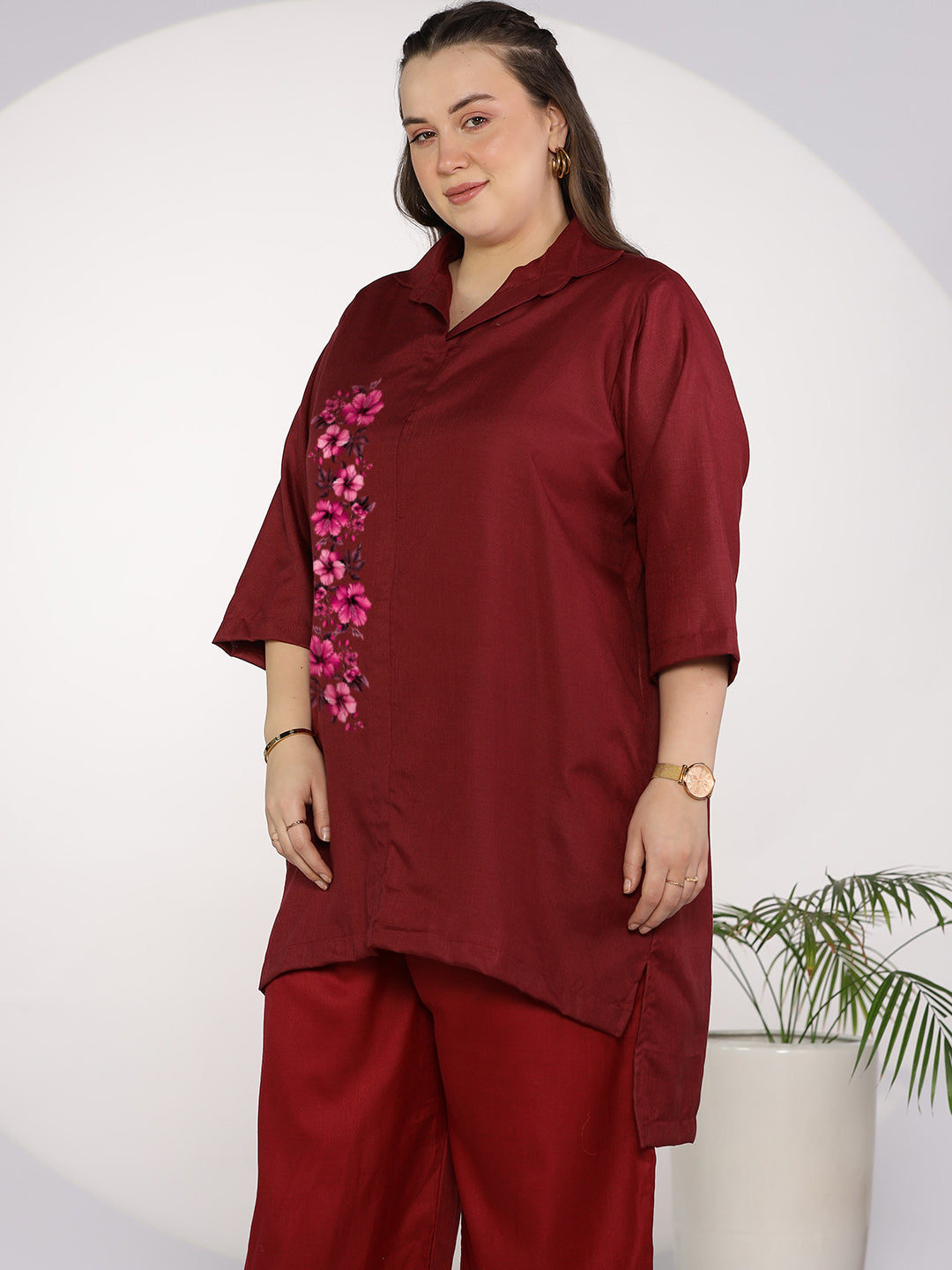 Maroon CottonSlub ShirtTop - RoseQuartz