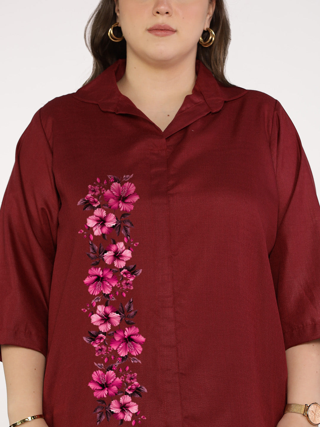 Maroon CottonSlub ShirtTop - RoseQuartz