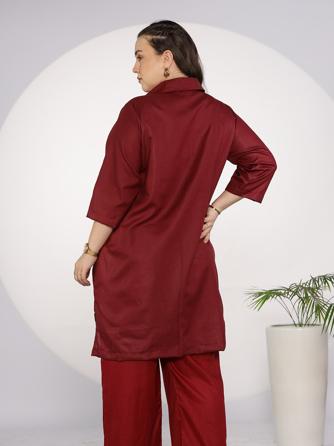 Maroon CottonSlub ShirtTop - RoseQuartz