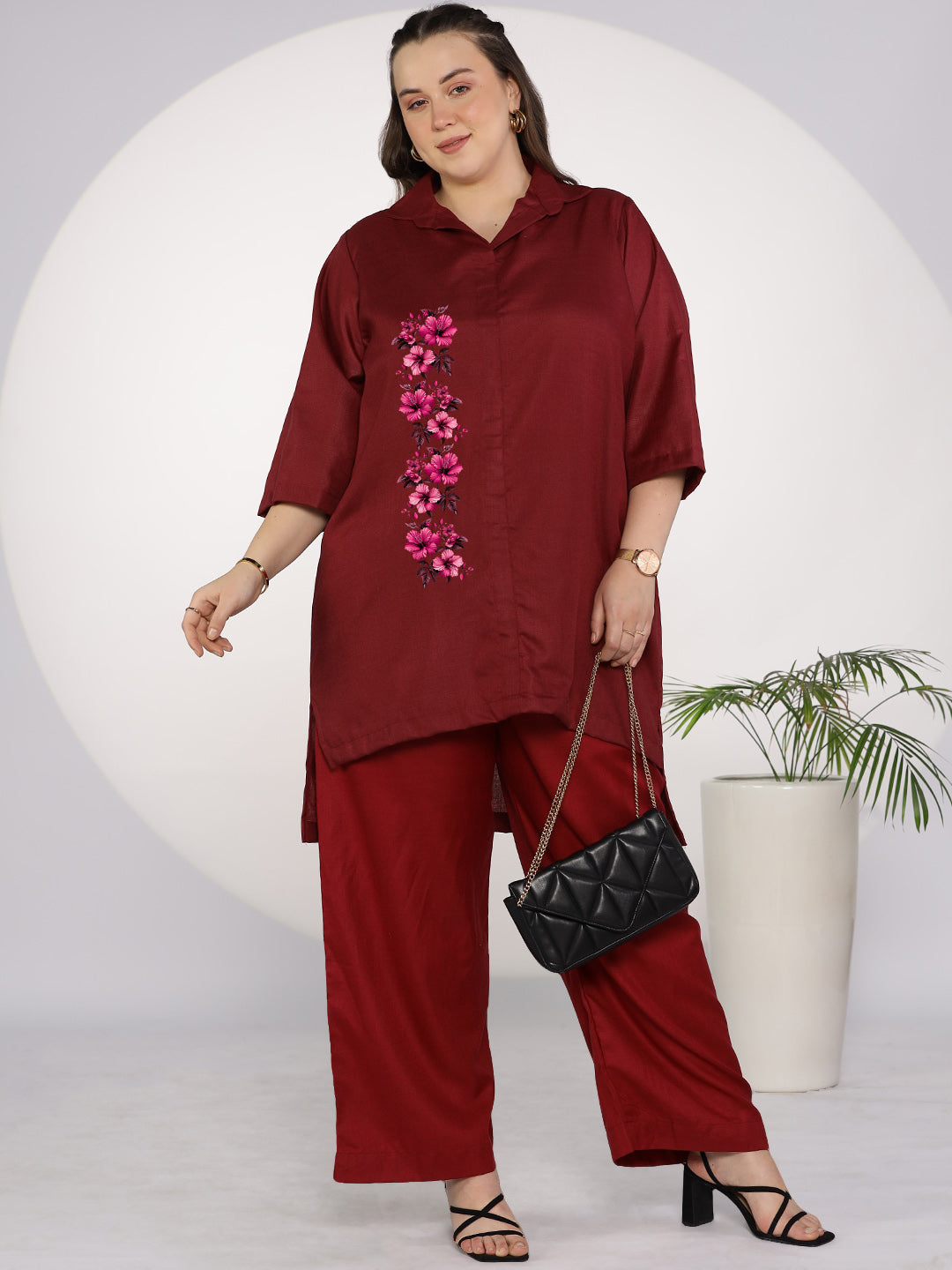 Maroon CottonSlub ShirtTop - RoseQuartz