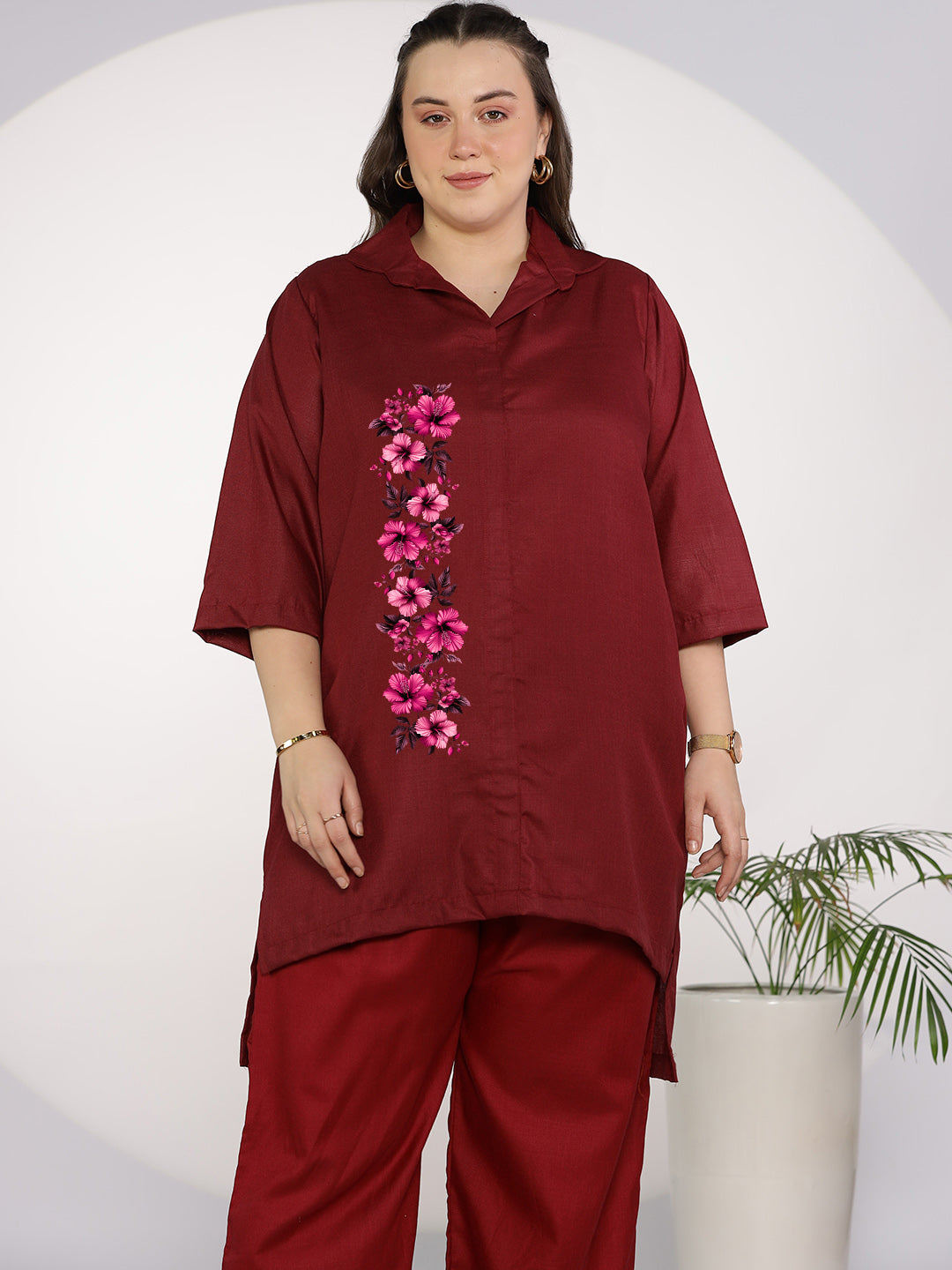 Maroon CottonSlub ShirtTop - RoseQuartz