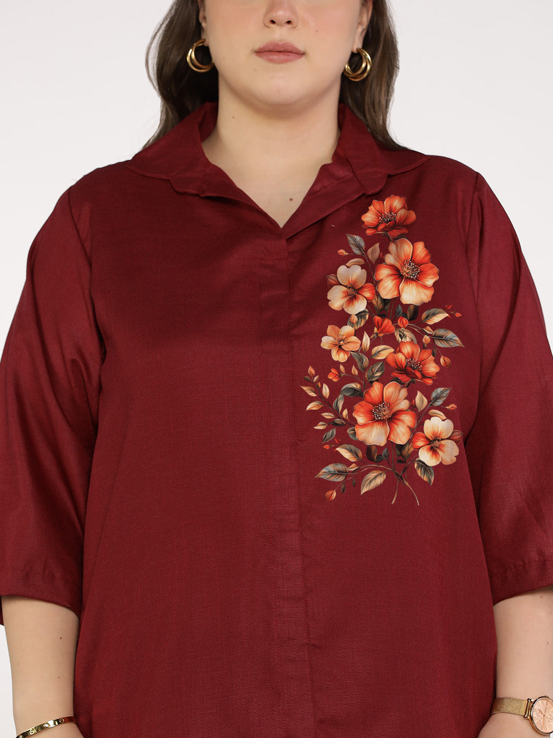 Maroon CottonSlub ShirtTop -SoleilGlow