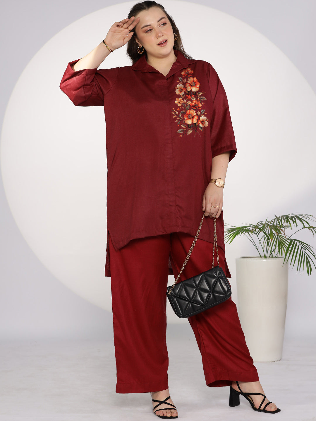 Maroon CottonSlub ShirtTop -SoleilGlow