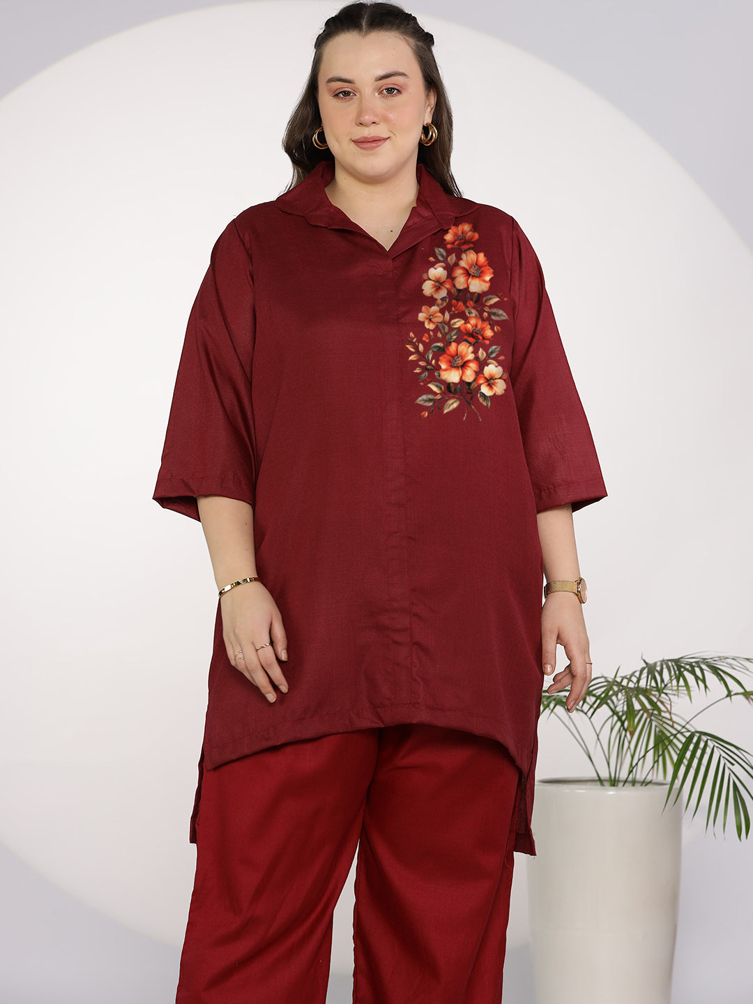 Maroon CottonSlub ShirtTop -SoleilGlow