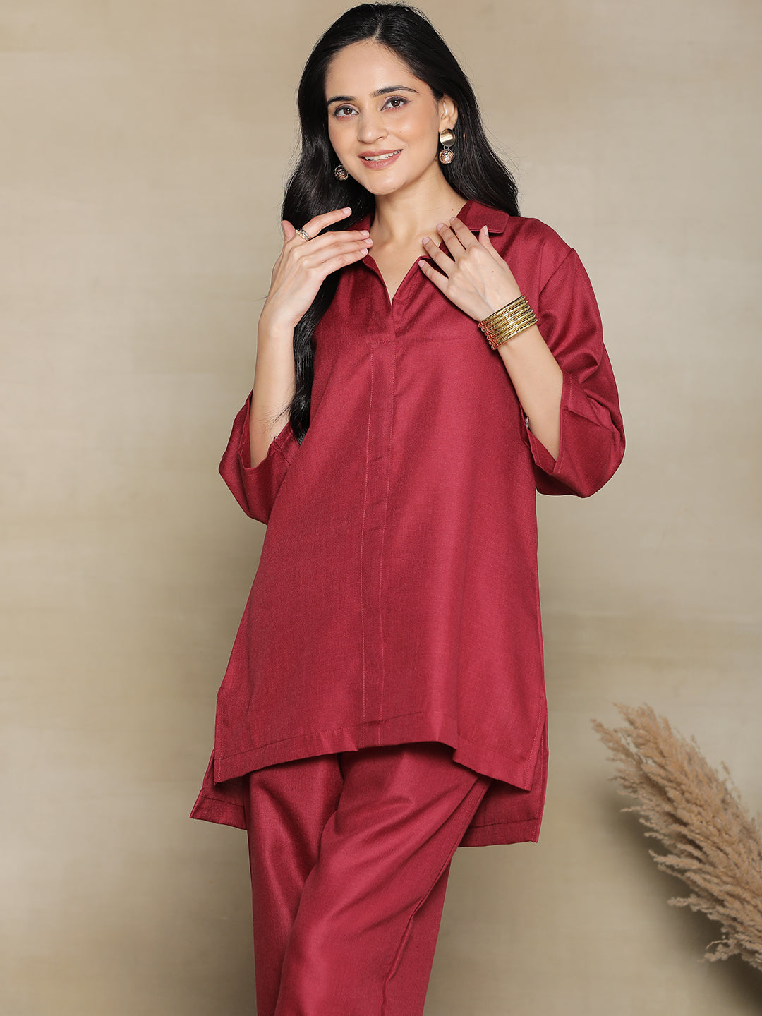 Maroon CottonSlub ShirtTop